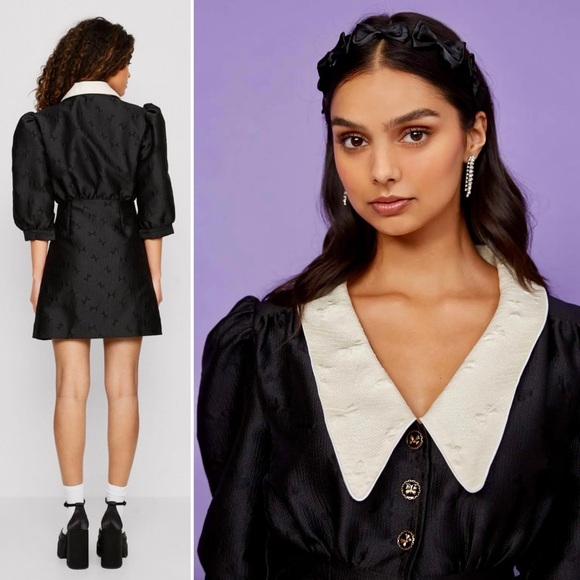 Sister Jane Pirouette Edwardian Goth Black Jacquard Mini Dress Medium Plus Size - Picture 11 of 12